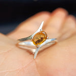 (M) Solid Sterling Silver & Natural Rustic Citrine Stone Handmade Double Setting Solitaire Ring