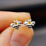 7mm Yellow CZ & Solid 925 Sterling Silver Bumblebee Stud Earrings