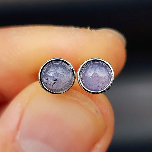 Natural Tanzanite & Solid 925 Sterling Silver Round Stud Earrings