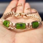 Natural Nephrite Greenstone Cylinder Macrame Bracelet (TAN)