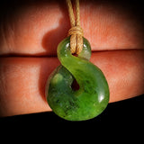 NZ Greenstone Pounamu Twist Pendant Necklace (N766)