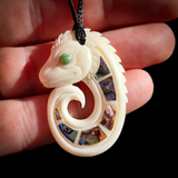 Taniwha Koru Bone Carving Pendant Necklace - NZ Maori Inspired