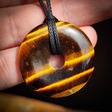 30mm Natural Tigers Eye Donut Pendant Necklace