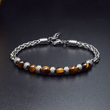 Tigers Eye & Stainless Steel Wheat Chain Bracelet