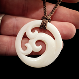 Triple Koru Bone Carving Pendant Necklace
