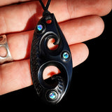 Triple Manaia Black Bone Carving Pendant Necklace - NZ Maori Inspired
