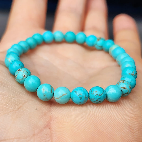 Adults 6mm Turquoise Stones Elastic Bracelet