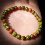 6mm Natural Unakite Bead Bracelet