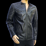 Urban Armor - Mens REAL Genuine Leather Jacket - Black Ribbed & Quilted