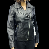 50% OFF SALE. Viper Black - Womens REAL Genuine Leather Jacket - Black Side Zip