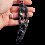XL Manaia Black Bone Carving Pendant Necklace