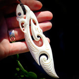 XXL Natural Carved Maori Bone Carving Pendant Necklace - Manaia