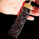 XL Tiki Toki Black Bone Carving Pendant Necklace - NZ Maori Inspired