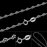 Solid 925 Italian Sterling Silver 2mm Heart Chain Necklace