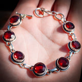 Solid Sterling Silver & Natural Garnet Handmade Chain Bracelet