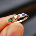 Solid 925 Sterling Silver & Mixed Gemstone 3.2mm Band Ring