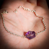 Solid 925 Sterling Silver & Raw Natural Amethyst Chain Bracelet