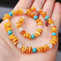 Amber Teething Necklace - Butter Chip, Turquoise, White Quartz