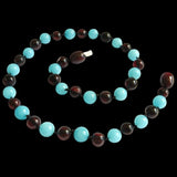 Amber Teething Necklace - Polished Cherry Amber & Amazonite