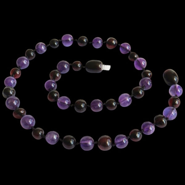 Amber Teething Necklace - Polished Cherry & Amethyst
