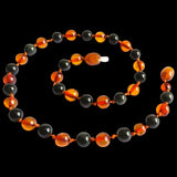 Amber Teething Necklace - Polished Cognac Amber & Black Obsidian Stone