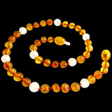 Amber Teething Necklace - Polished Honey & White Quartz