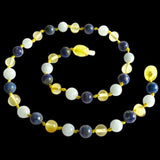 Amber Teething Necklace - Lemon, Lapis Lazuli, Aquamarine