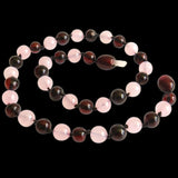 Amber Teething Necklace - Polished Cherry Amber & Rose Quartz