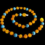 Amber Teething Necklace - Raw Honey Amber & Blue Turquoise Stone