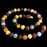 Amber Teething Necklace - Raw Mixed Amber & Aquamarine