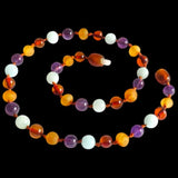 Amber Teething Necklace - Raw Honey, Polished Cognac, Amethyst & Blue Jade