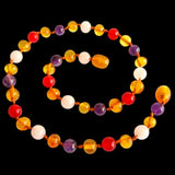 Amber Teething Necklace - Honey Amber, Rose, Amethyst, Red Chalcedony