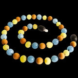 Amber Teething Necklace - Raw Butter, Pine Wood & Aquamarine