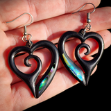 Koru Heart Black Bone Carving Earrings