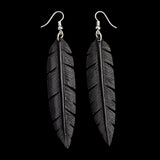 Feather Black Bone Carving Earrings