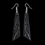 Koru Toki Drop Black Bone Carving Earrings