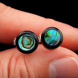 Round Black Bone Carving & Paua Stud Earrings
