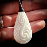 Natural Carved Maori Bone Carving Pendant Necklace - Carved Patu With Binding