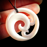 Natural Carved Maori Bone Carving Pendant Necklace - Triple Koru