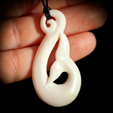 Natural Carved Maori Bone Carving Pendant Necklace - Whale Tail Hook