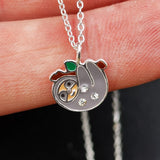 Childrens 925 Solid Sterling Silver & CZ Sloth Necklace