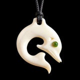 Dolphin Jade & Bone Carving Pendant Necklace