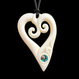 Double Koru Heart Bone Carving Pendant Necklace