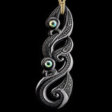 XXL Double Manaia Black Bone Carving Pendant Necklace