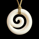 Etched Closed Koru Bone Carving Pendant Necklace