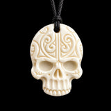 Engraved Skull Bone Carving Pendant Necklace