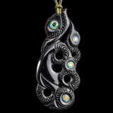 XL Family of Manaia Black Bone Carving Pendant Necklace
