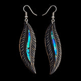 Feather Black Bone Carving Earrings