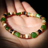 Nephrite Jade / Greenstone & Mixed Coconut Elastic Bracelet