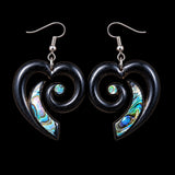 Koru Heart Black Bone Carving Earrings